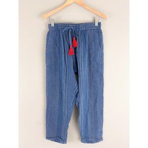 THML Blue Embroidered Cotton Palazzo Summer Lounge Casual Pants Medium